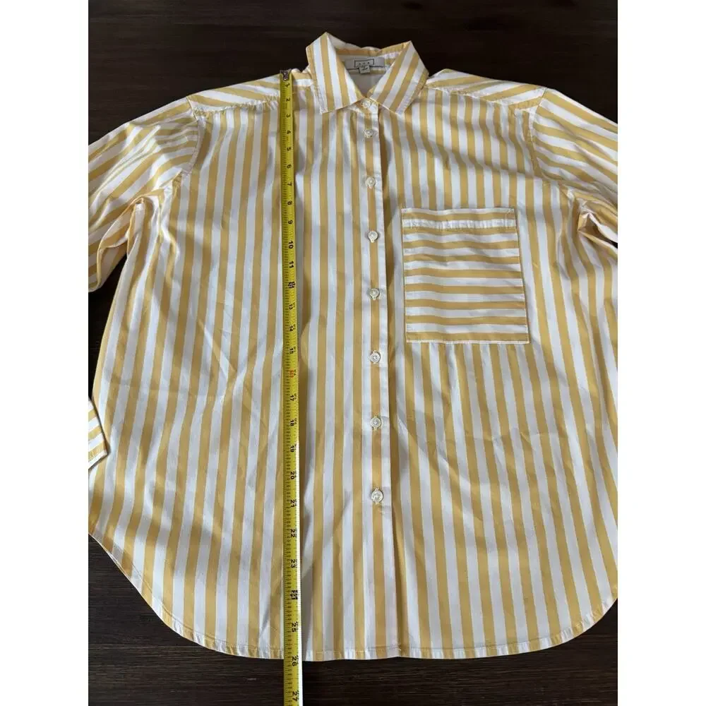 AYR The Deep End Shirt Womens XS Yellow Stripe Button Relaxed Long Sleeve - Picture 5 of 8
